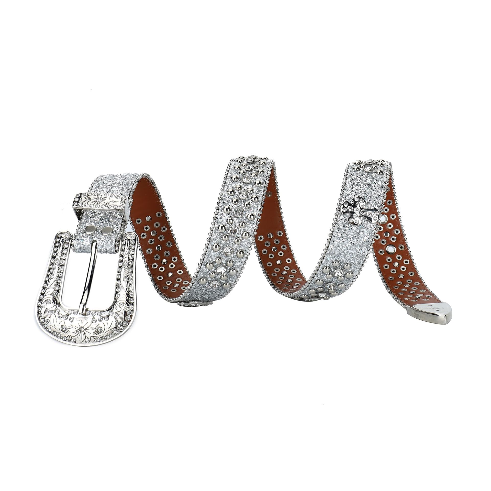 Silberner Funkelnder Nietengürtel Strass-Gürtel Unisex, Voll-Diamant Accessoire, Vintage Glitzer-Sequins Jeansgürtel Für Hosen & Kleider(115cm/45, Silver)