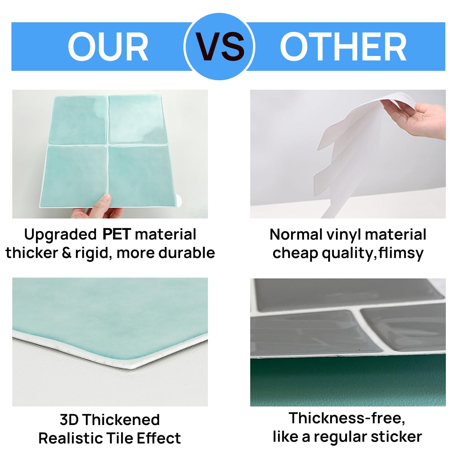 WalDecoo Carrelage Adhésif Carré Pour Cuisine, Carrelage Ural Épais