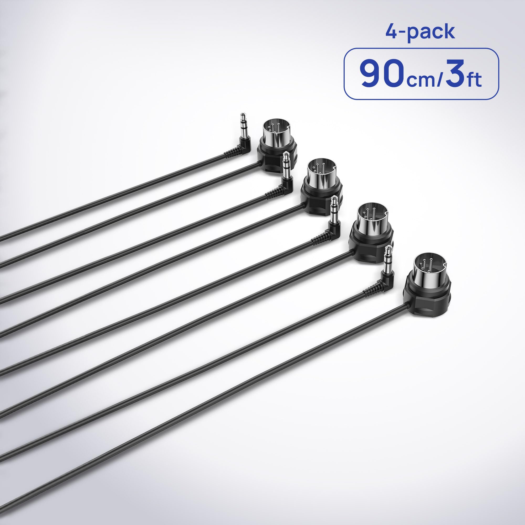 CME TRS MIDI Cable Pack de 4 – TRS Type A 3,5 mm Coudé vers DIN MIDI 5 Broches Coudé, 90 cm, Profil Bas, Connecteurs Ultra Fins, Idéal pour Synthétiseurs et Pedalboards