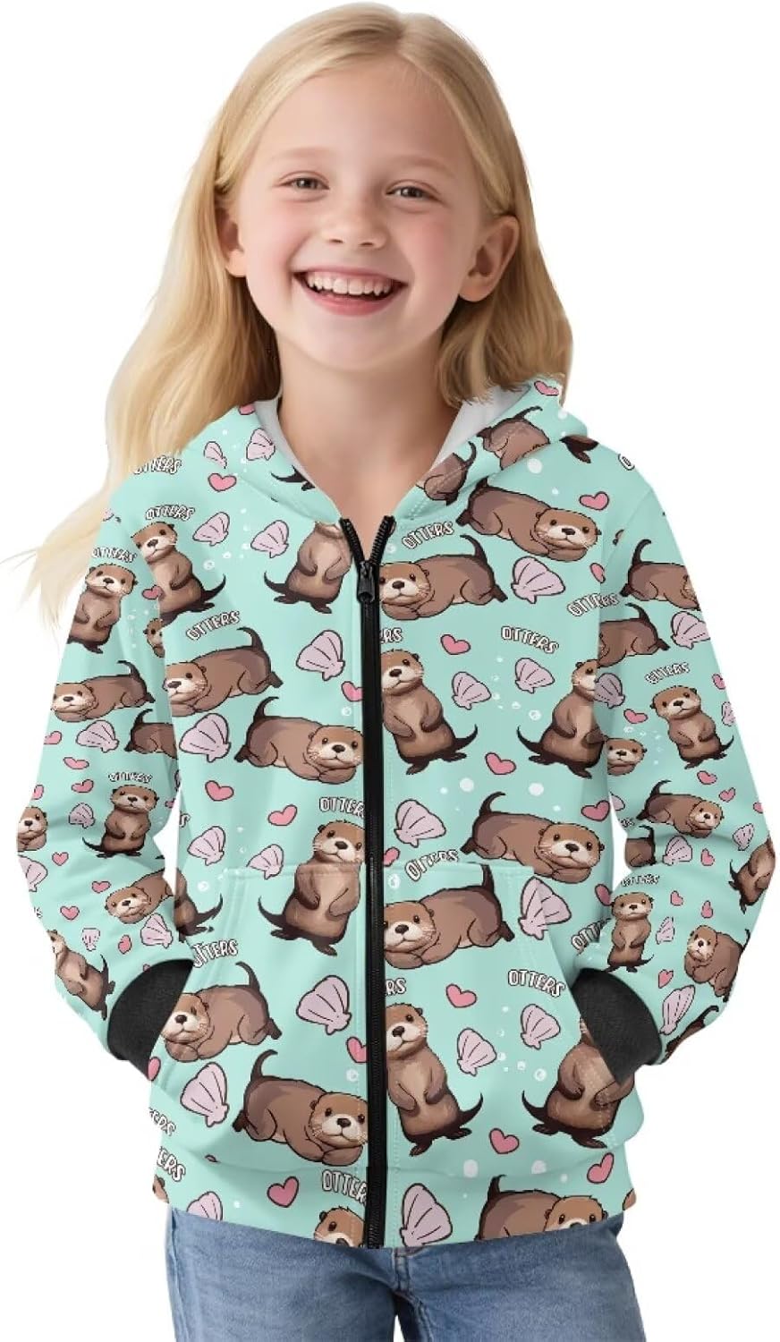 Cute Zip up Hoodie for Girls 6-16 Thick Zipper Jacket Tunic Sweatshirt Hooded Shirts Long Sleeve