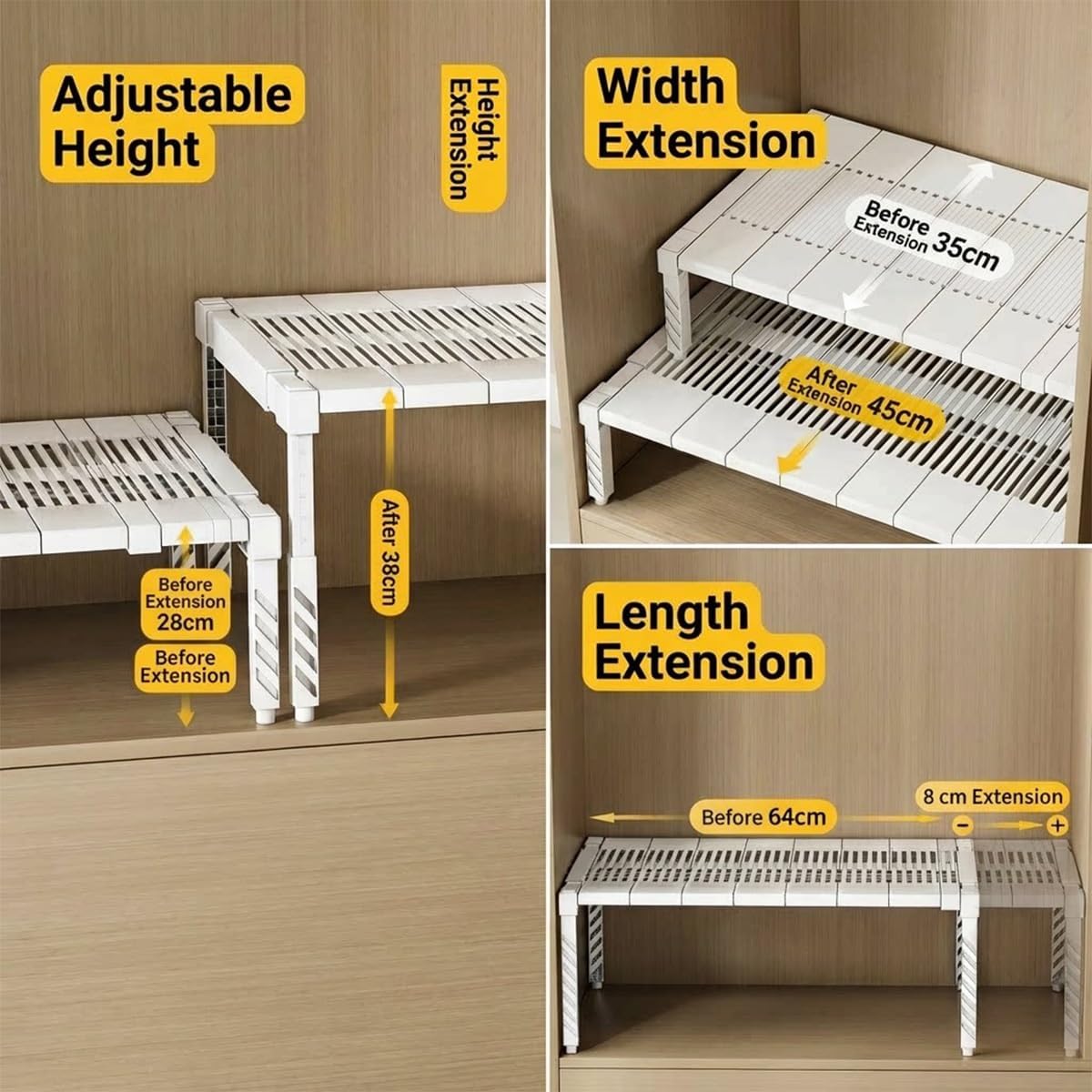 Stackable Closet Shelves Expandable Adjustable Wardrobe Divider Stand, Multi-Functional Stackable Pantry Counter Storage(L48-56cm*W35-45cm*H19-27cm)