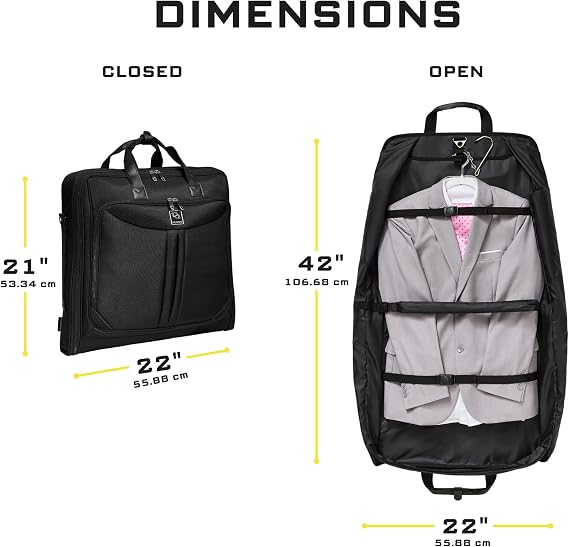 ZEGUR Premium Suit Garment Bag Carry On - Hangs 4 Suits - Travel & Business with Shoulder Strap and Laptop Compartment
