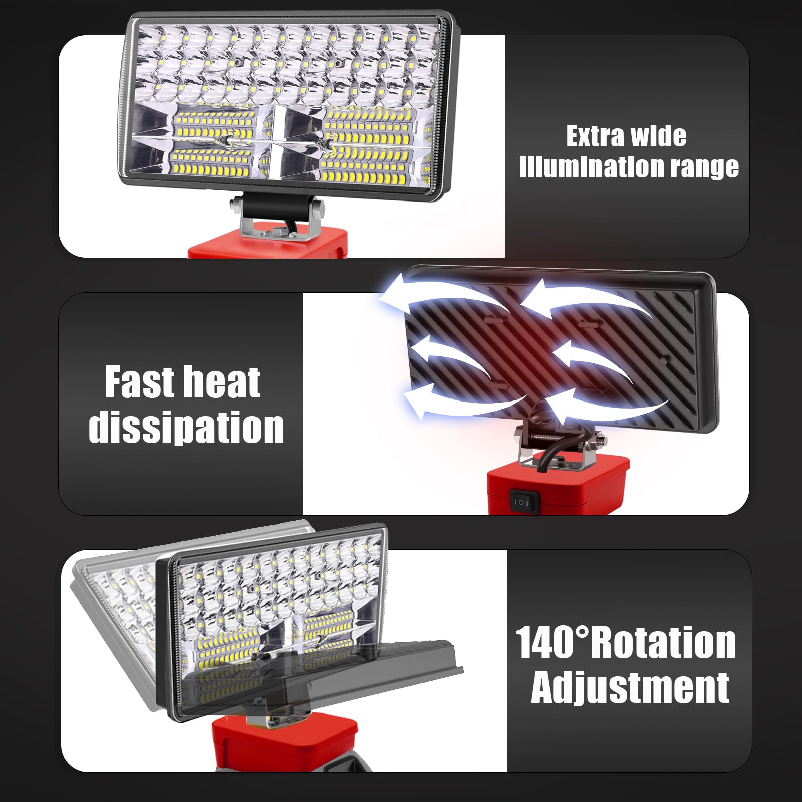 Luz Compatible con La Batería Milwaukee 18V/20V,Lámpara de Trabajo Led Sin Cuerda 60W 6000Lm Recargable Linterna con Protección de Baja Tensión Y Usb,Lámparas de Inundación Impulsadas Por Baterías Led
