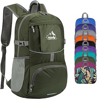 WATERFLY Hiking Packable Daypack Backpack: 25L Ultra Lightweight Day Pack for Woman Man - Small Compact Folding Back Pack ...