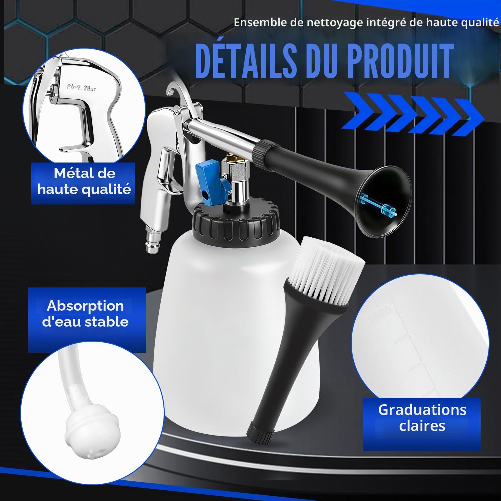 Pistolet Nettoyage Voiture, Pistolet de Nettoyage Haute Pression, Pistolet de Nettoyage Set avec Brosse pour Auto et Moto Entretien Voiture