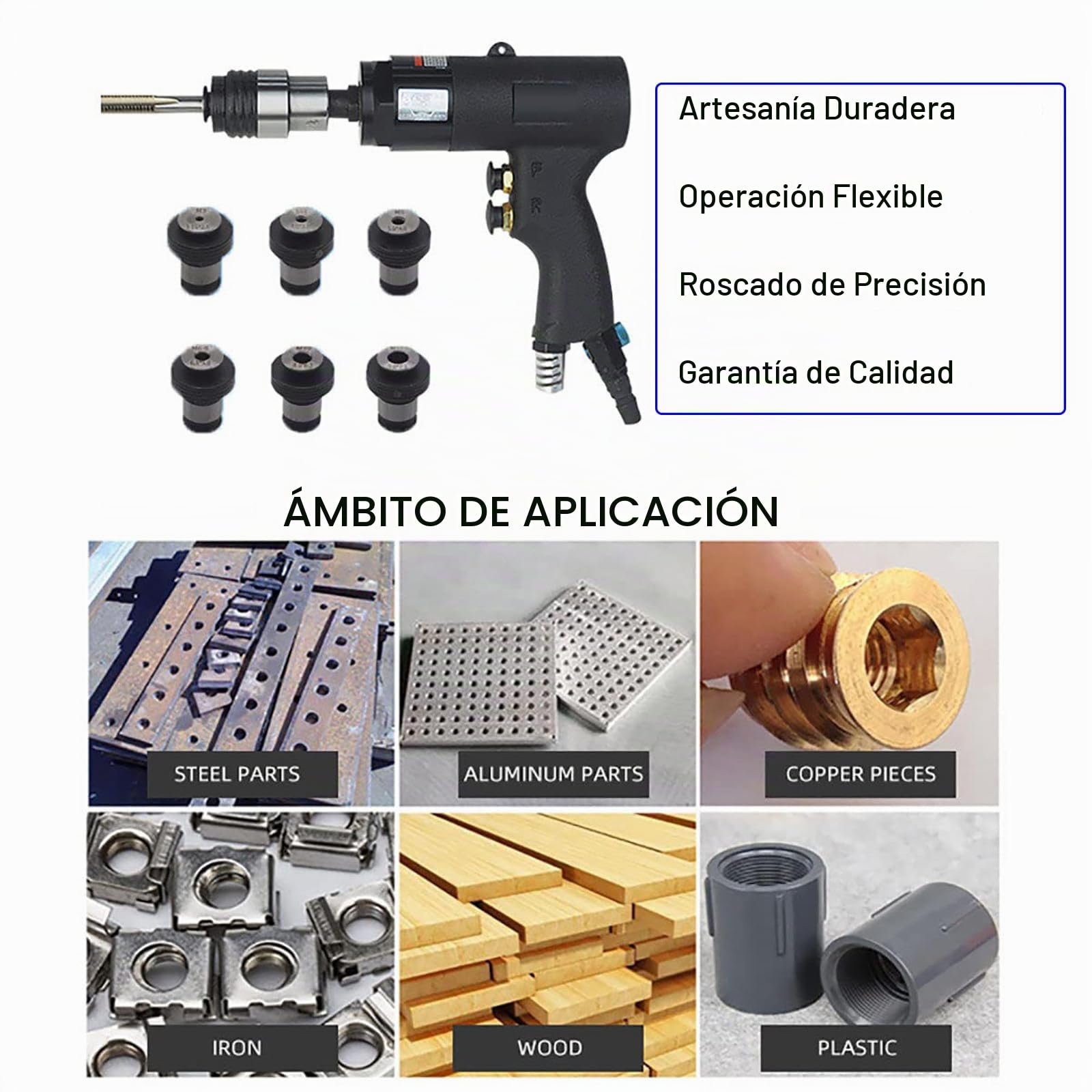 MáQuina Roscadora NeumáTica M3-M12, MáQuina Roscadora NeumáTica con Cabezal Autoblocante, Velocidad Ajustable, para Roscar Acero, Hierro, Cobre, Aluminio, PláStico