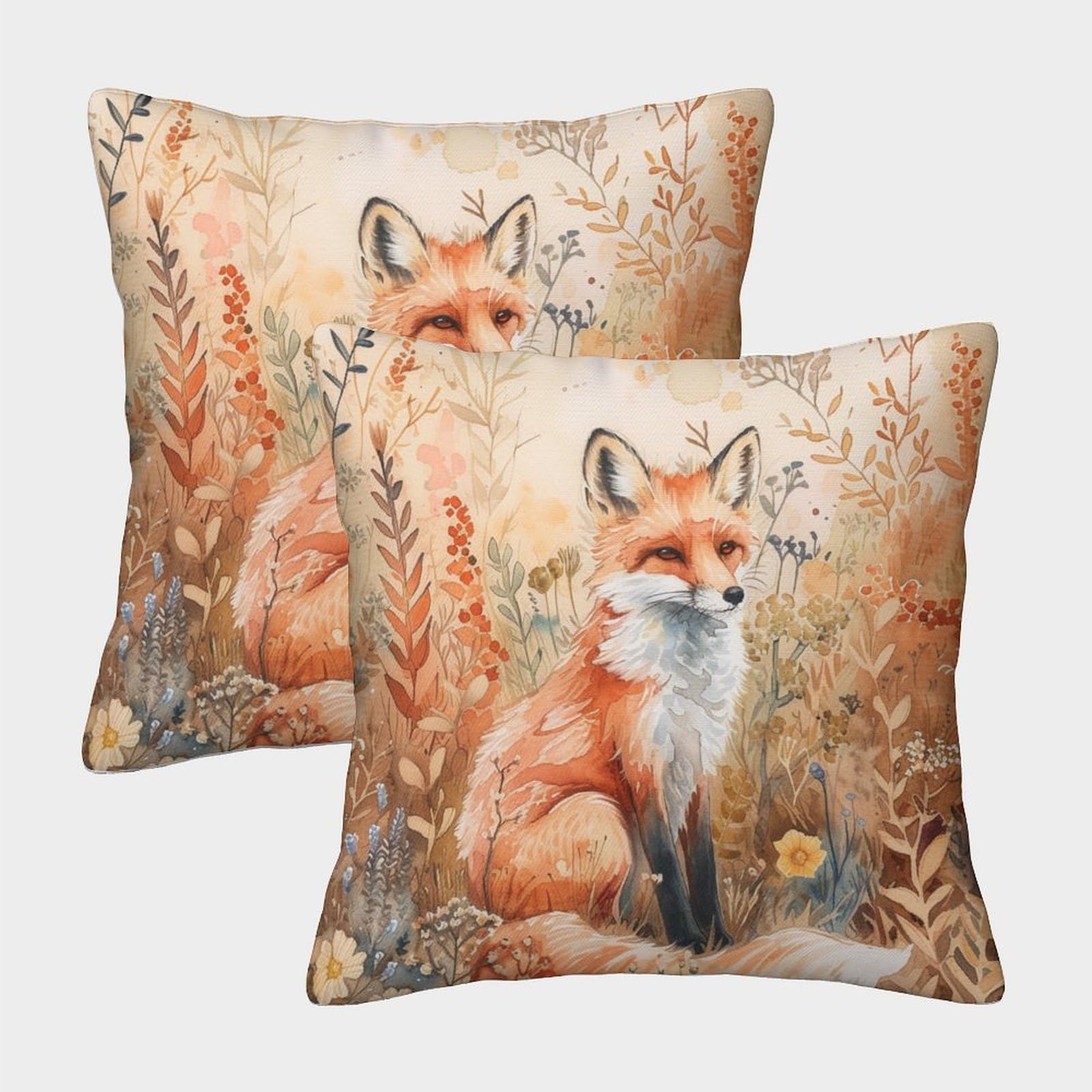 Lehuaima Style-12 3D Printed Jungle Fox Throw Pillow Covers Animal Square Cushion Cover Decorative Super Soft Pack Of 2 For Sofa Couch Bed 50X50cm
