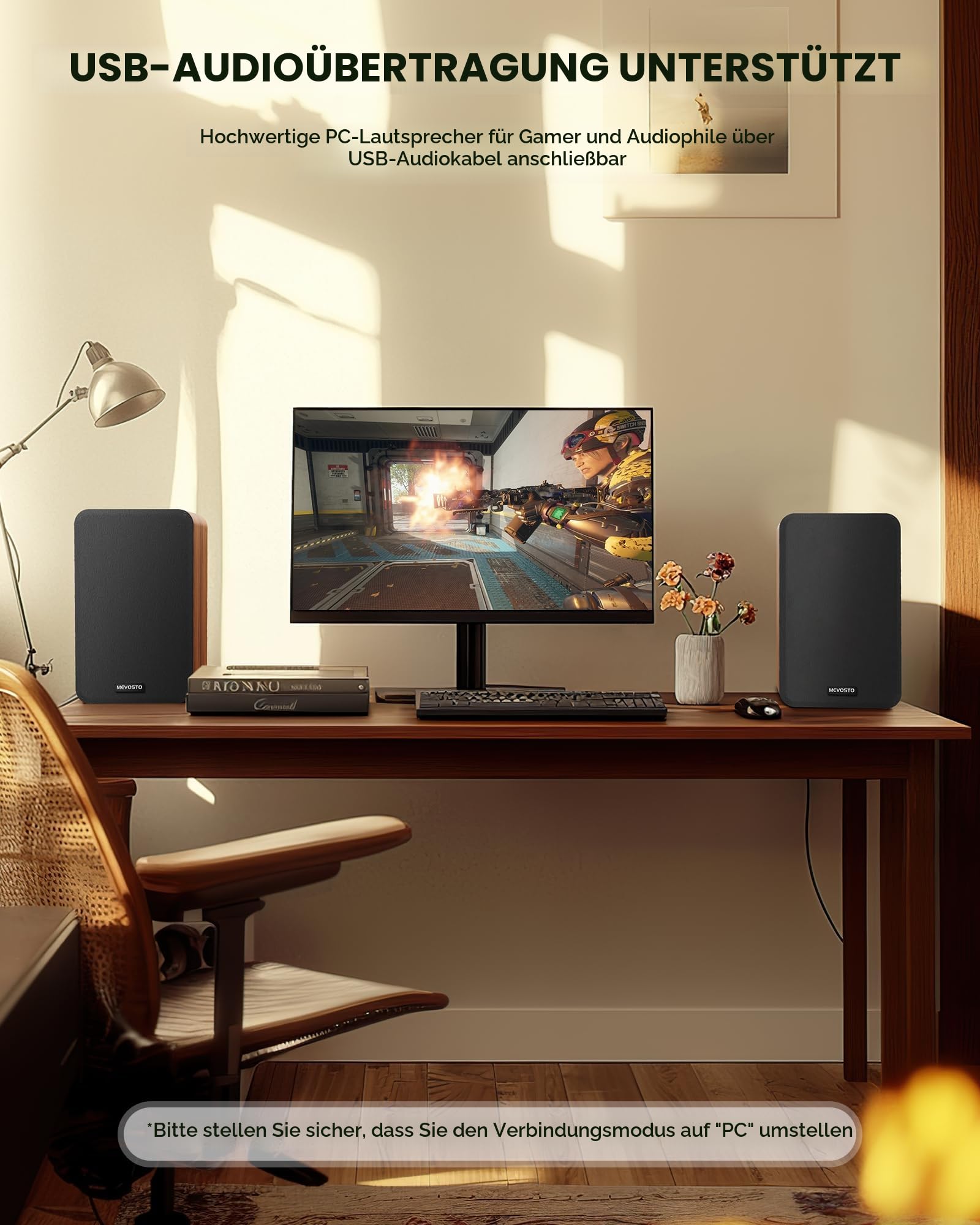 Aktive Regallautsprecher 36W RMS | Kabellose BT 5.4 PC Lautsprecher mit 5'' Woofer | USB-Digital Audio, Einstellbarer Bass & Höhen, Studio Monitor mit RCA für Plattenspieler & TV - Holzoptik
