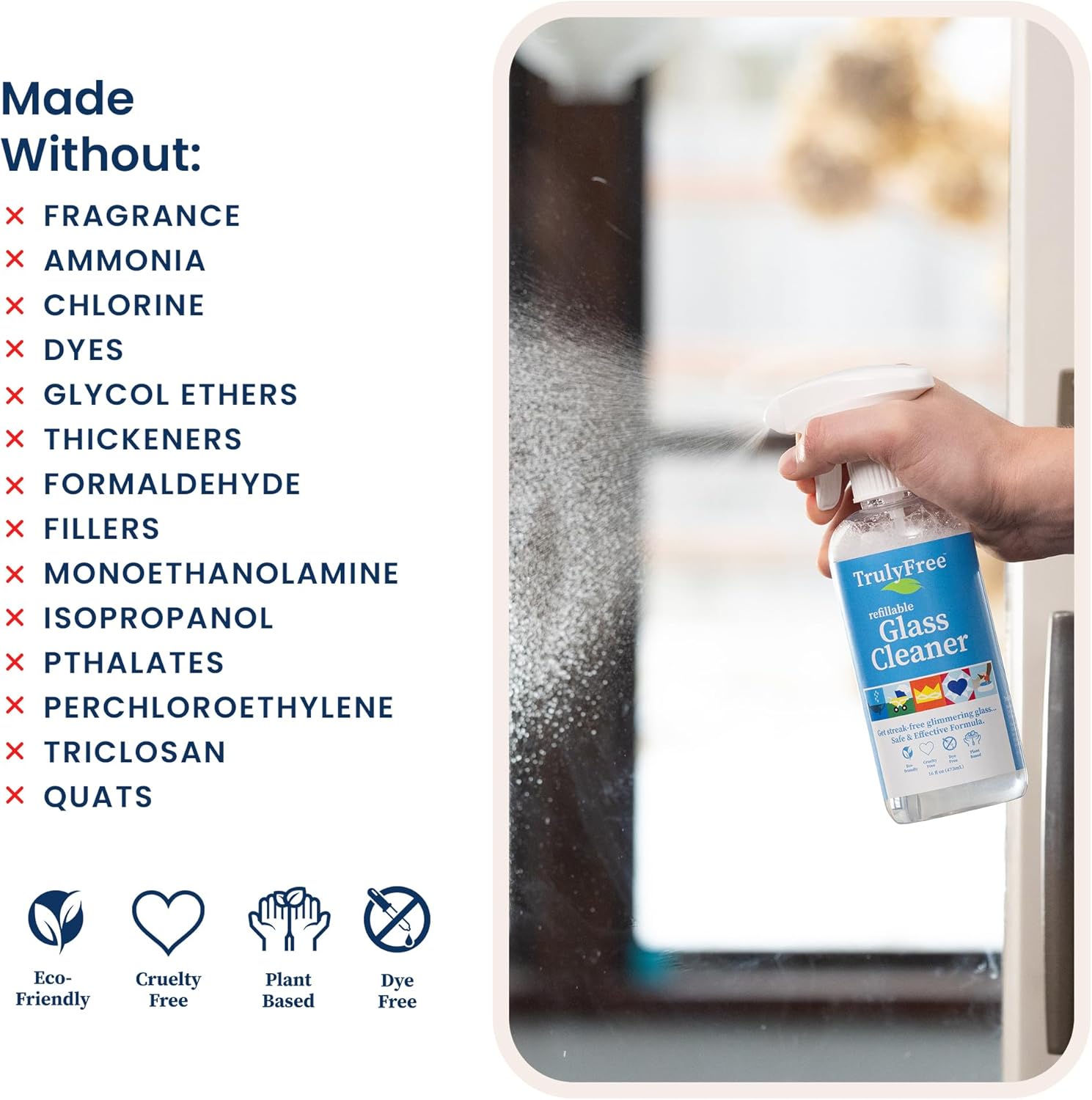 Truly Free Natural Glass Cleaner - Removes Dirt & Debris for Sparkling Clean Windows & Glass Surfaces at Home, Office & Garage, Includes: 1 Refillable Empty Bottle (16oz) & 2 Refills (3oz ea) - Image 5