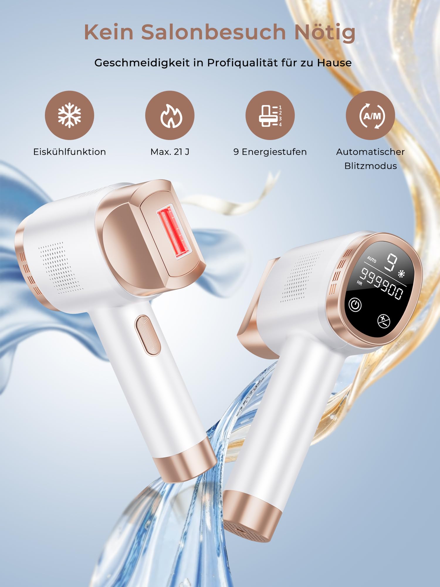 8℃ IPL Geräte Haarentfernung mit Kühlung-funktion, 21J Laser Haarentfernung 9 Stufen, 600NM Rotlicht Haarentfernungsgerät Zuhause für Frauen Männer, Enthaarung für Gesicht Bikinizone Körper