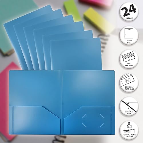 Miniatura 3 de Better Office Products Carpetas de plástico azul claro pesado con 2 bolsillos, paquete de 24, carpetas de polietileno tamaño carta, paquete de 24,