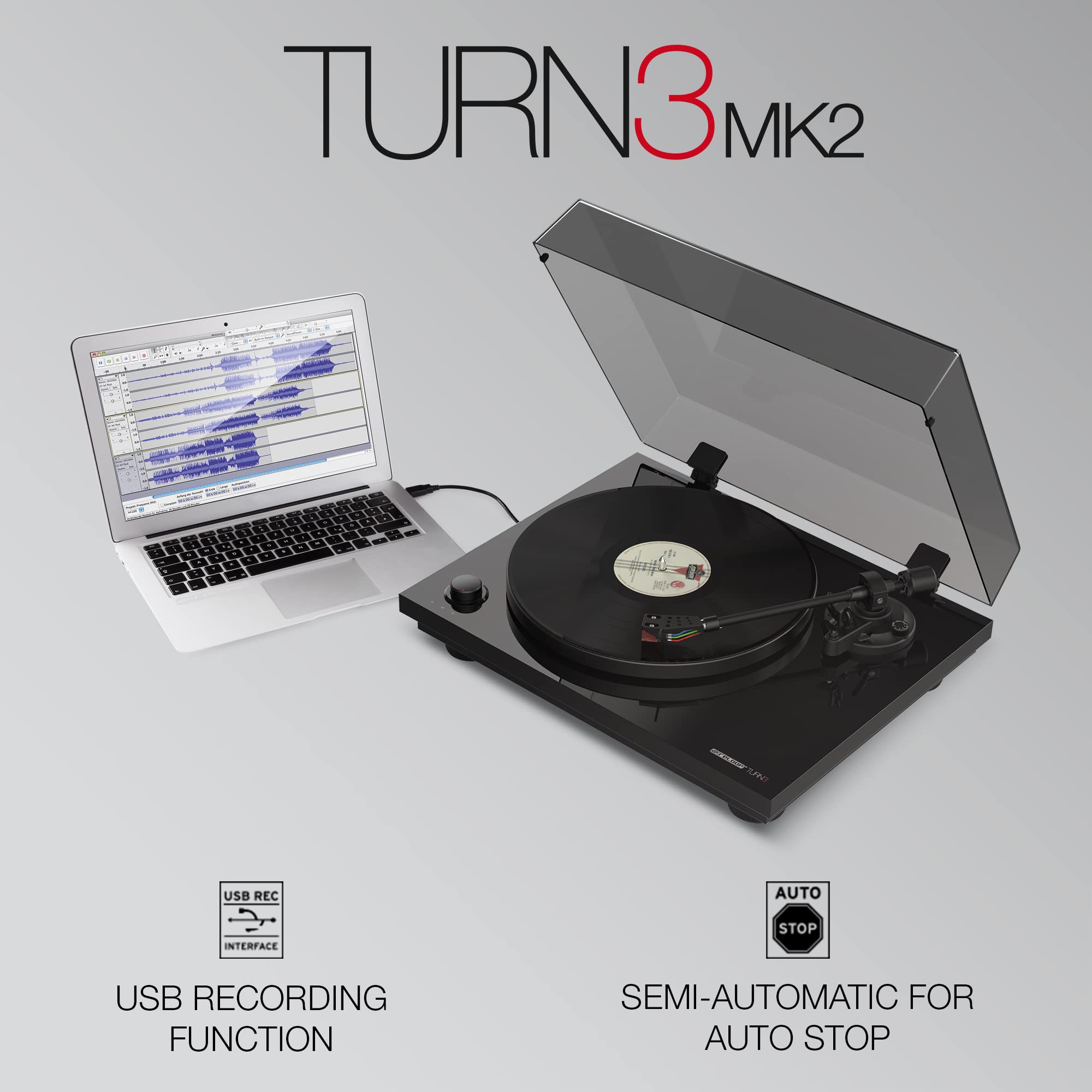 Reloop Turn 3 MK2 | Autentico Giradischi HiFi Con Trazione Di Precisione A Cinghia Con Interfaccia Digitale USB-Audio, Testina Ortofon 2M Red Preassemblata, Anti-Skating
