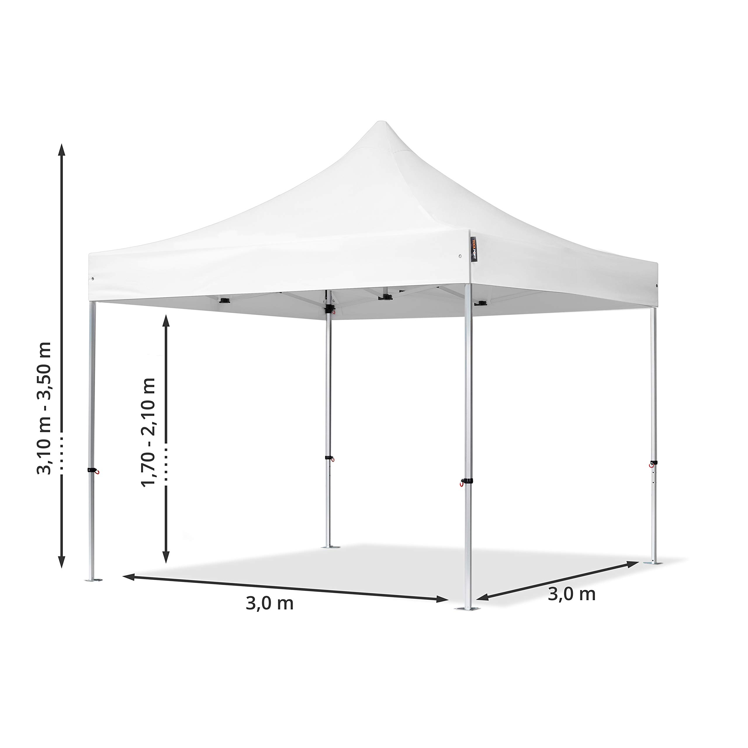 TOOLPORT Gazebo da giardino 3x3 m tetto di policarbonato da ca. 6 mm con teli laterali e zanzariere in grigio