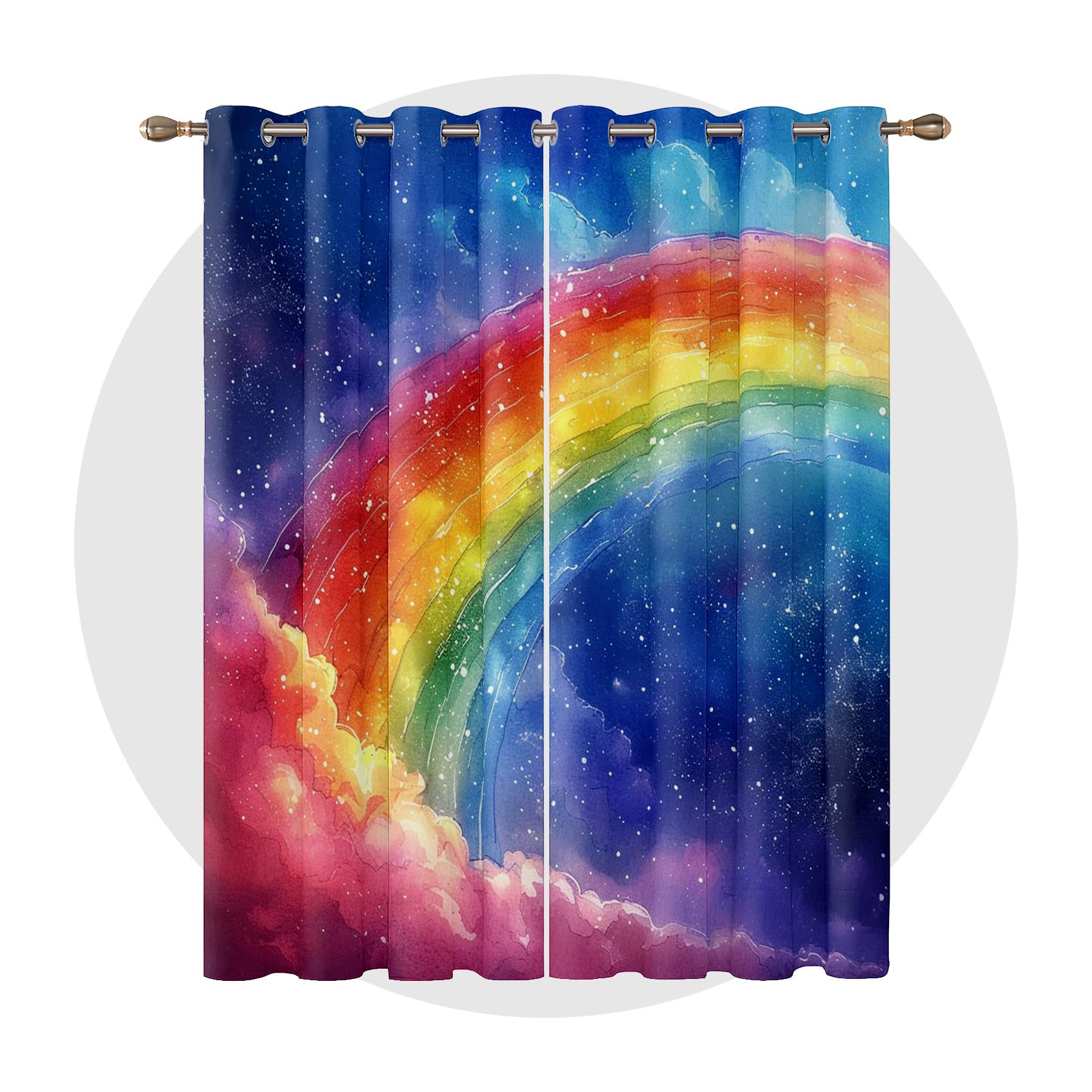 Vorhänge Regenbogen - Sternenhimmel Fantasy Bunt Fenster Gardinen mit Ösen, Vorhang Blickdicht Verdunklungsvorhänge Thermovorhang für Wohnzimmer Schlafzimmer Deko 2er Set, H 175 x B 140 cm D#-17