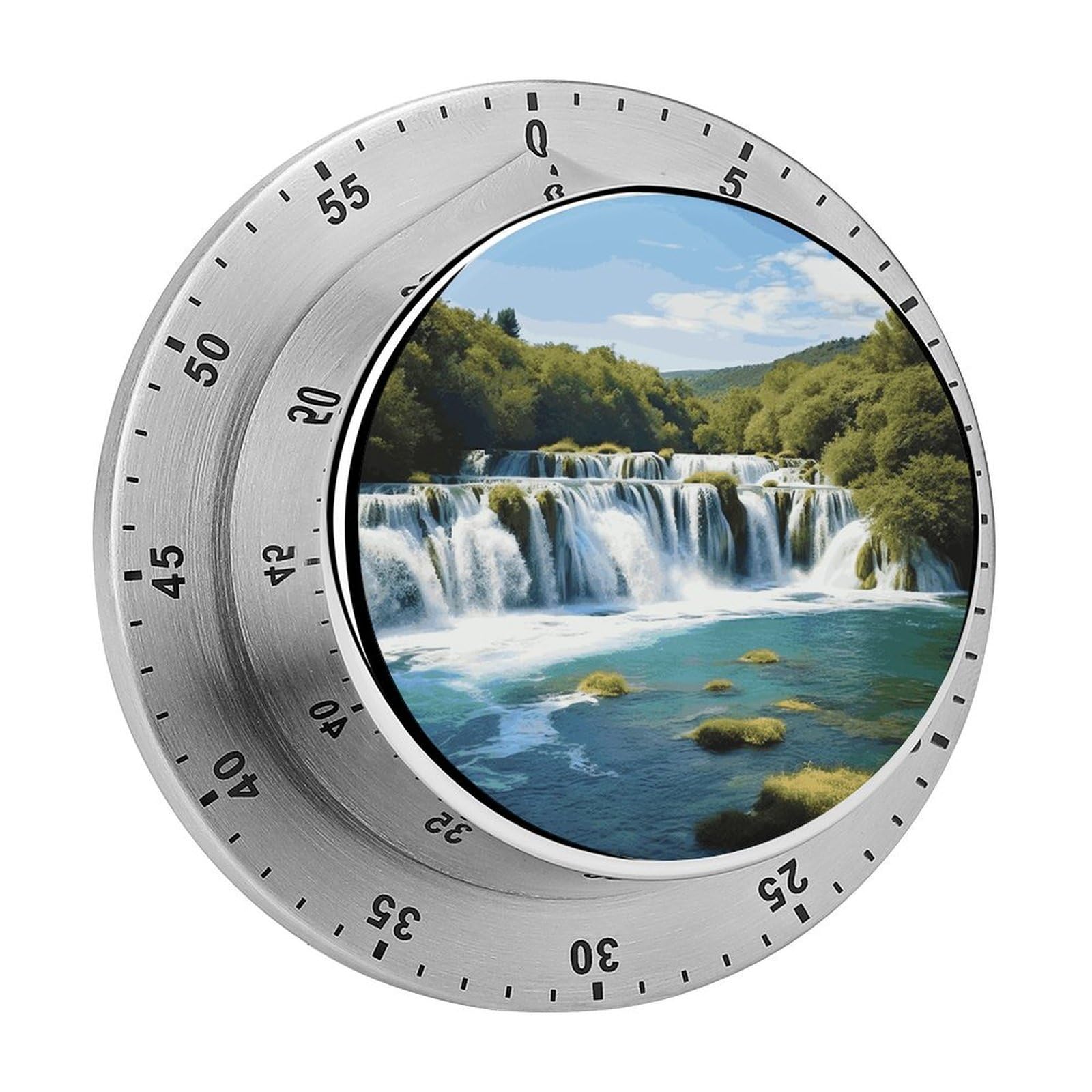 Mechanical Kitchen Timer with Magnetic Back, Stainless Steel Manual Waterfalls on Krka River Printed Timer for Cooking and Time Management
