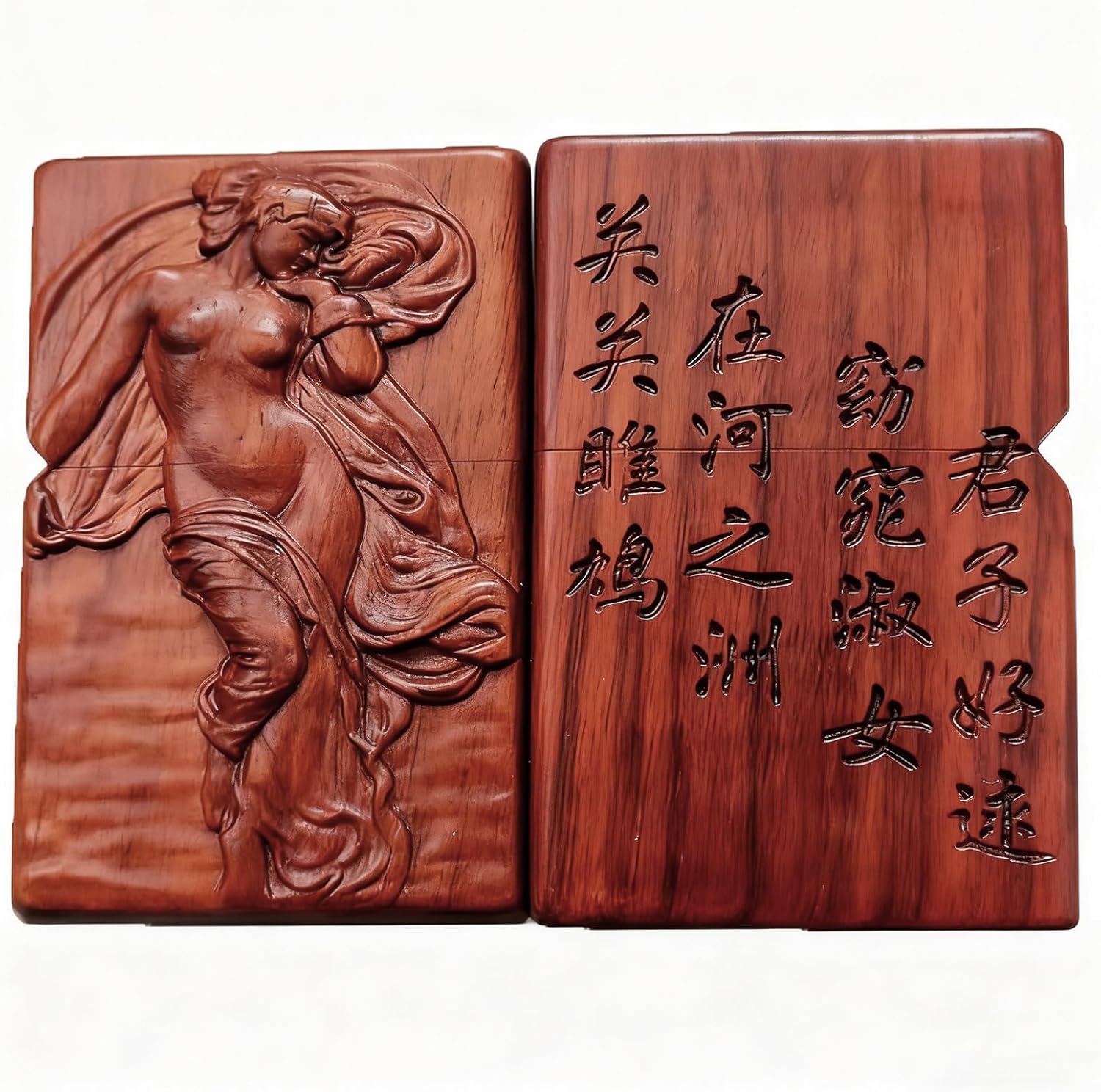 Natural Red Sandalwood Rosewood Carving Lighter Shell Box,Hand-Carved Case,Replaceable for Zippo (Case Only) (Style 8)