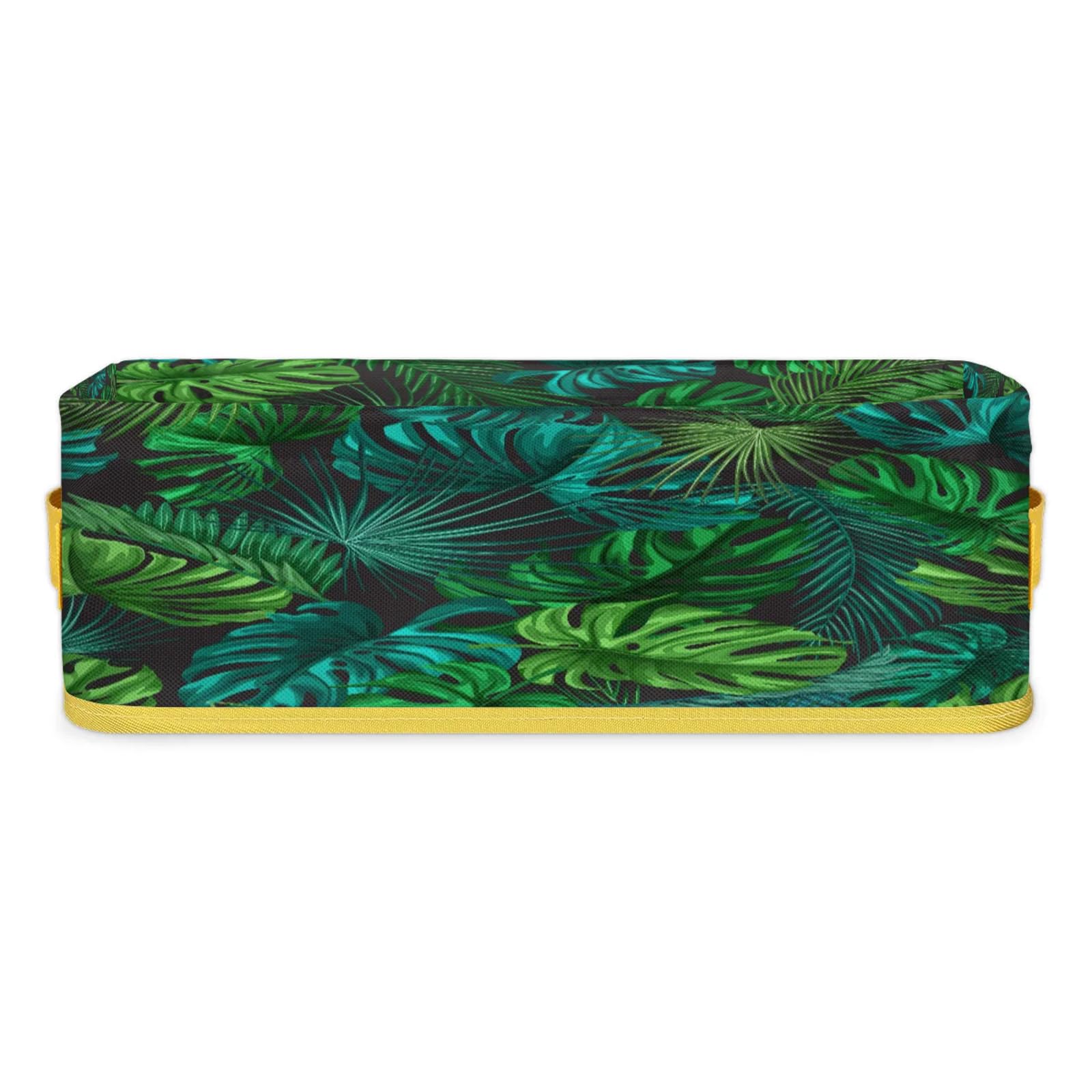 Tropical Palm Leaves Pattern Bathroom Storage Basket Waterproof Foldable Storage Bins with Handles Decorative Toilet Paper Storage Basket for Organizing for House Bathroom Toiletries Set of 2