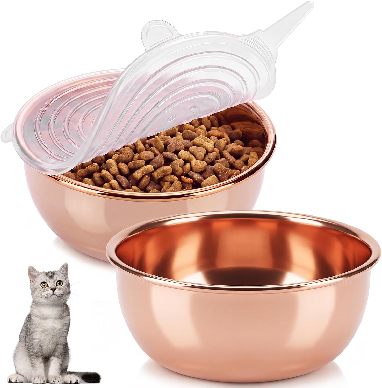 Waydress 2 Pack Small Copper Pet Bowl, Water Bowl with Silicone Lids