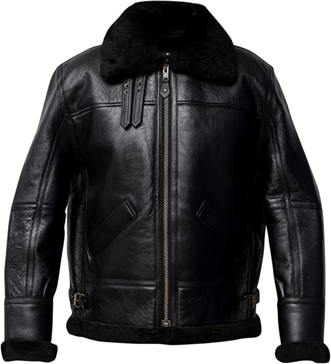 Men's Real B3 Shearling Sheepskin Jacket | Winter Aviator Flying Coat | Classic Zip-up Biker Bomber Fur Jacket
