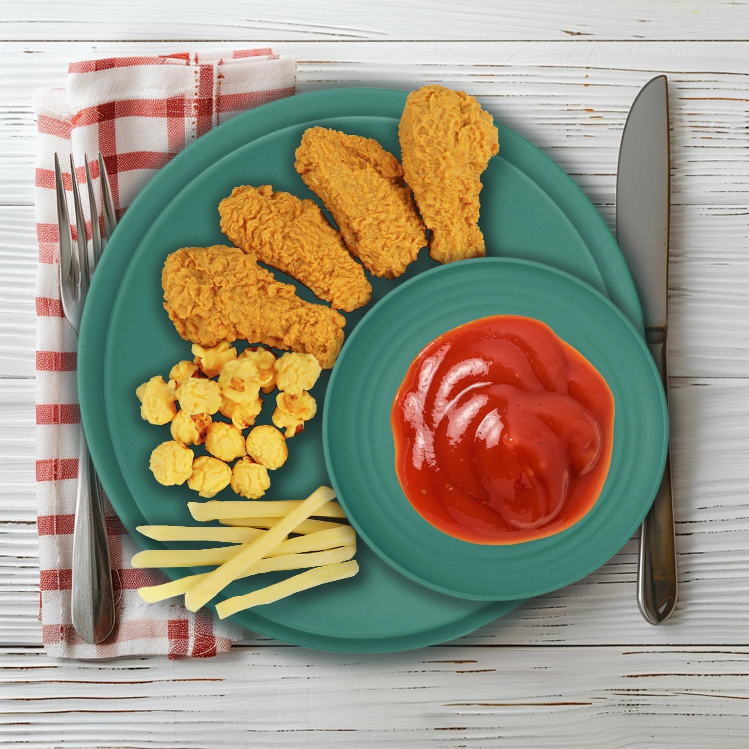 Wrova 40Pack plates and bowls sets for kids - Unbreakable wheat straw dinnerware sets service for 8 - Alternative plastic 40pcs dish sets for kitchen, camping and indoors dinning - (Green) - Image 4