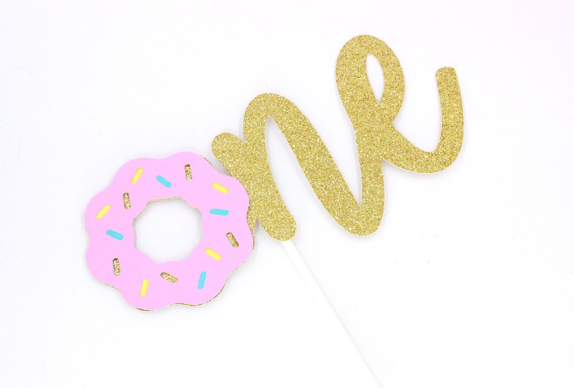 Donut One Gold Glitter Paper Birthday Cake Topper