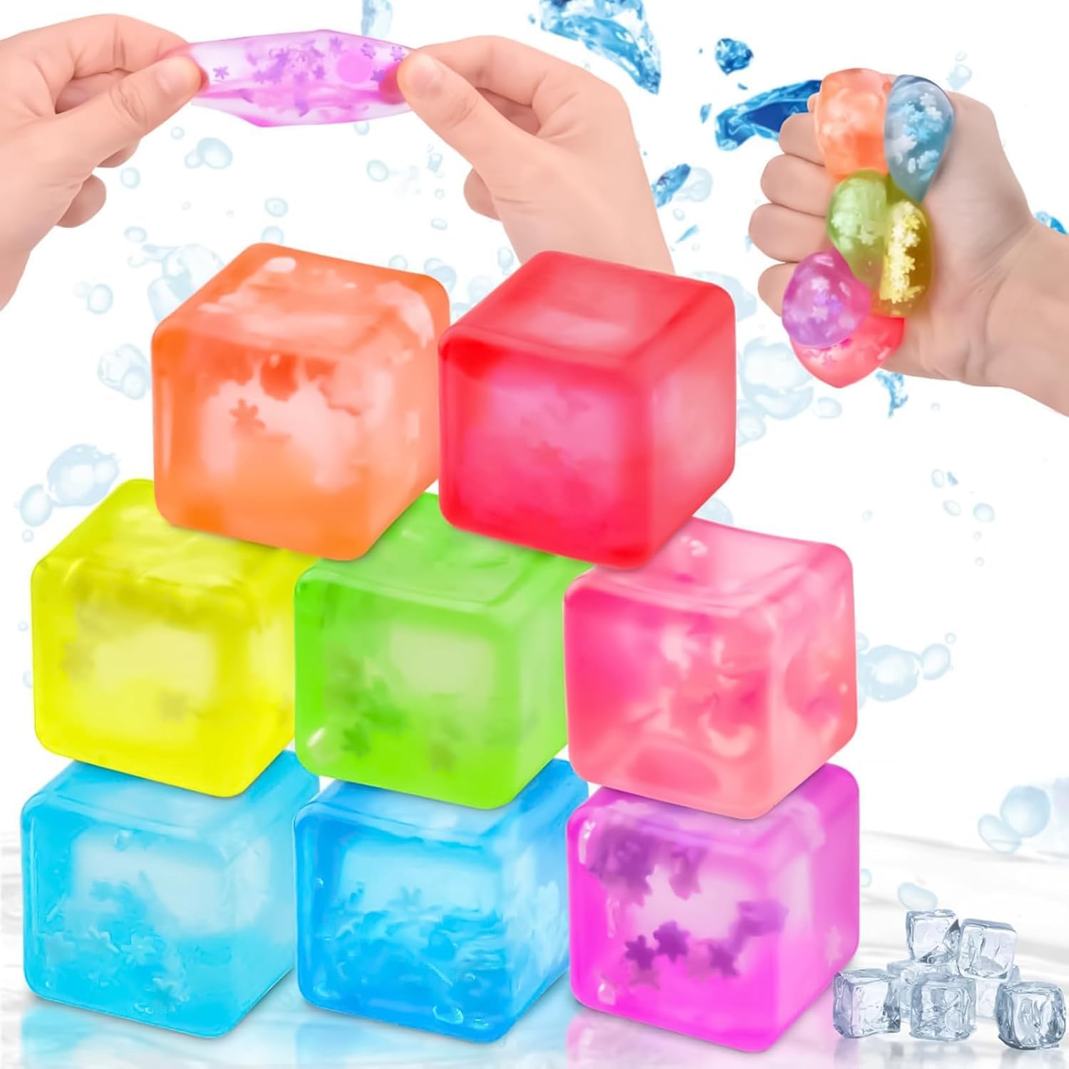 Ice Cubes Squishy,Need on Nice Cube Squishy Fidget Toys, Soft Cube Stress Relief Fidget Toys with Snowflakes,Ice Cubes Sugar Balls Square Toys for Kids Adults Spring Summer Gifts (A-Random Color) — image 1