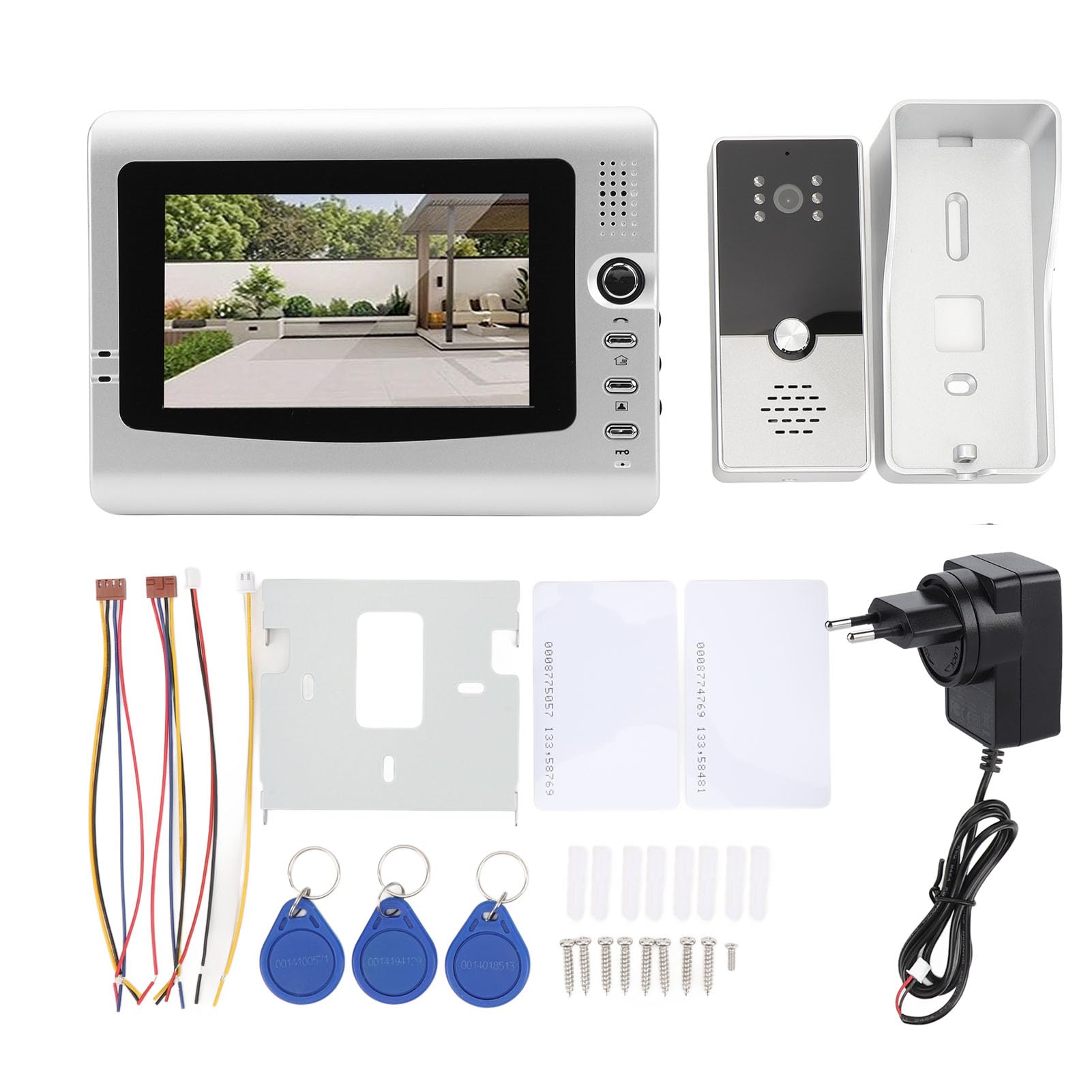 Sistemas Videocitofono Cablato, Monitor Videocitofono da 7 Pollici con Visione Notturna IR, Kit Videocitofono Supporto Monitoraggio, Sblocco, Citofono Bidirezionale per (argento
