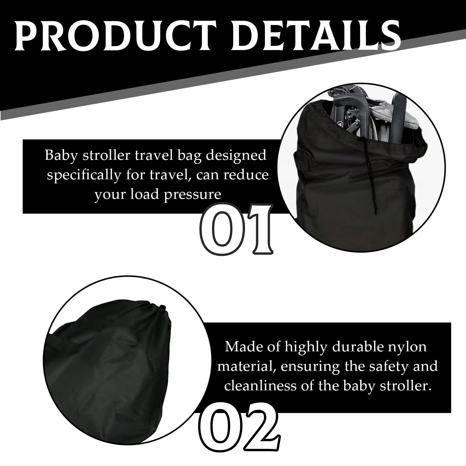 Jyinelx Stroller Bag for Airplane,44.88x19.69x12.99 in Large Capacity Pram Travel Bag - Image 3