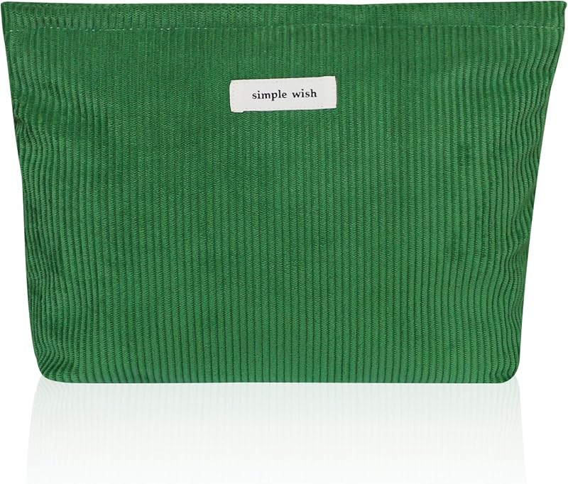 Necessaire de maquiagem para viagem Wudygirl em veludo cotelê, verde