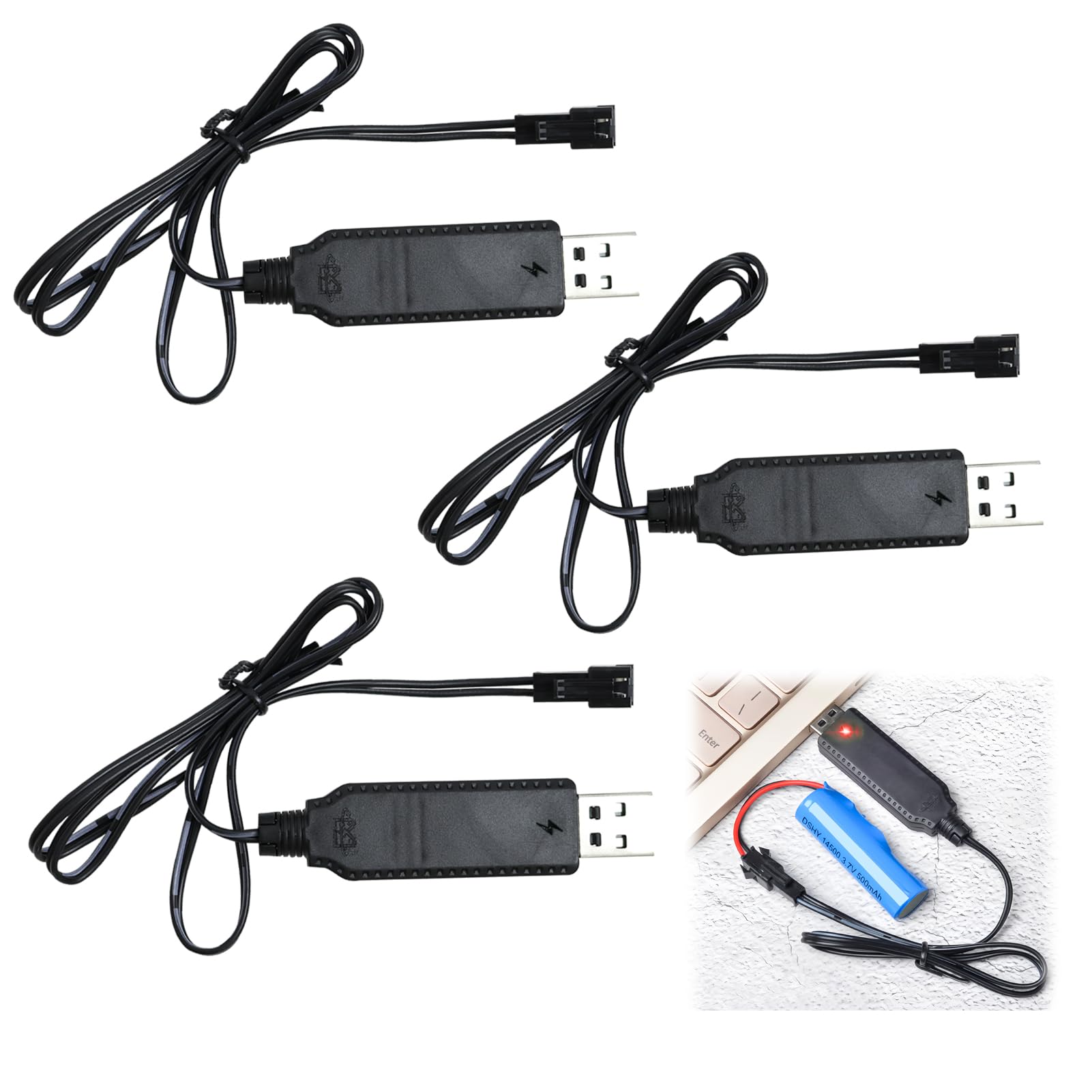 3Pcs RC Car Battery Charger Cable for RC Car Drone Batteries with SM  2P Connector Lithium Battery USB Charging Cable for NiCd/NiMH/LiPo Batteries