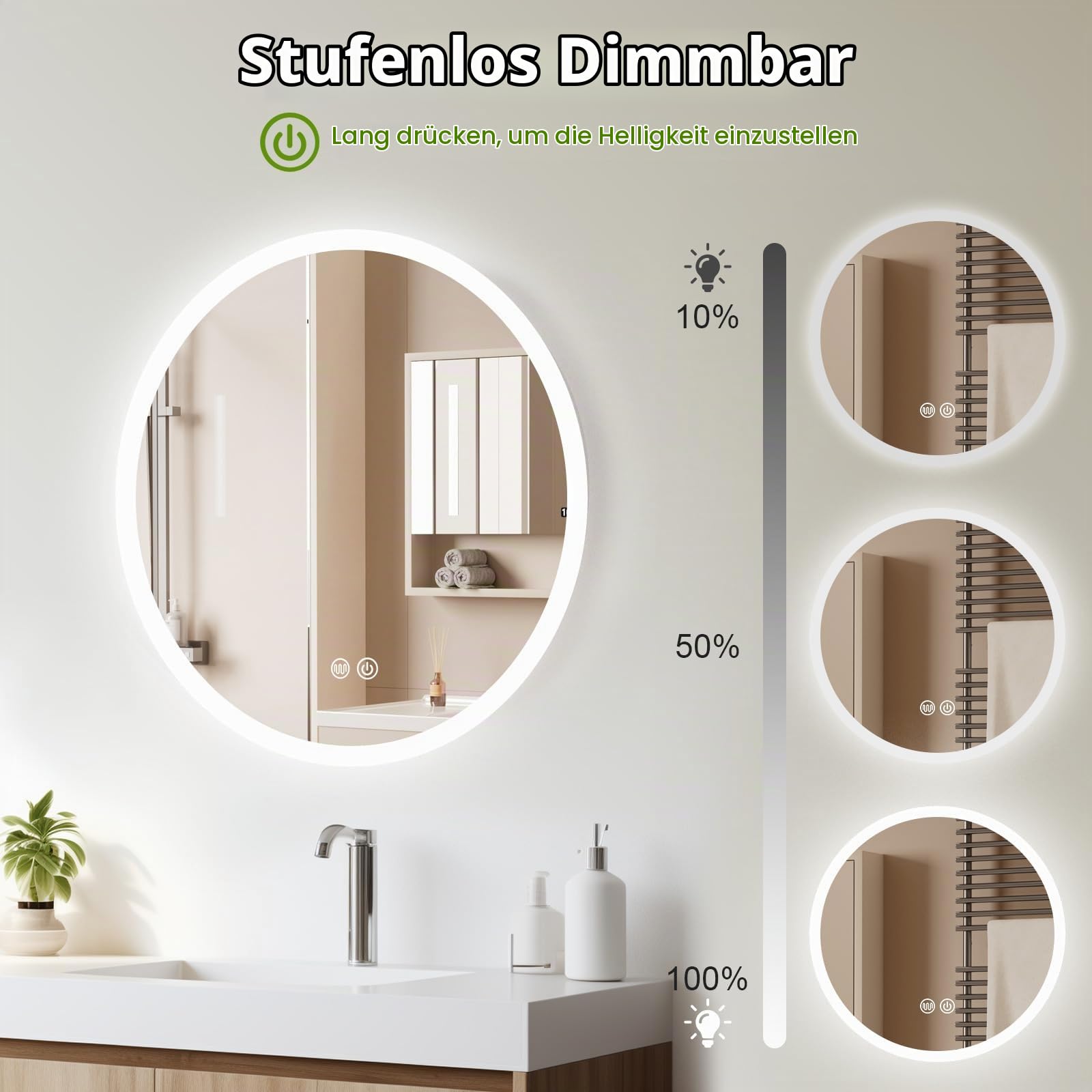 Trintion Spiegel mit Beleuchtung, 70cm Rund LED Spiegel mit Touch-Schalter, Dimmbar, 3 Lichtfarbe Einstellbare Beschlagfrei Badspiegel Badezimmerspiegel mit Beleuchtung (50cm)