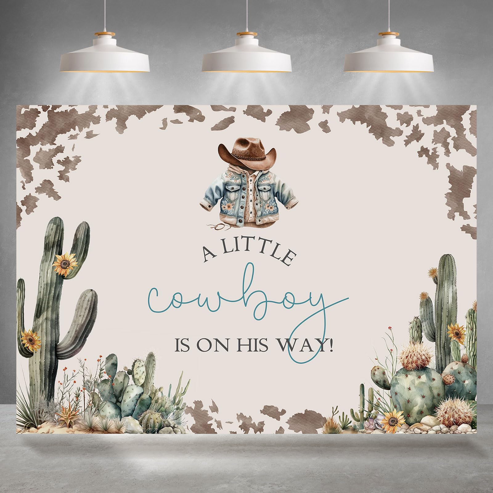 Rsuuinu Cowboy Baby Shower Backdrop 7x5ft Little Cowboy is on His Way Cactus Photography Background for Boys Kids Child Newborn Birthday Party