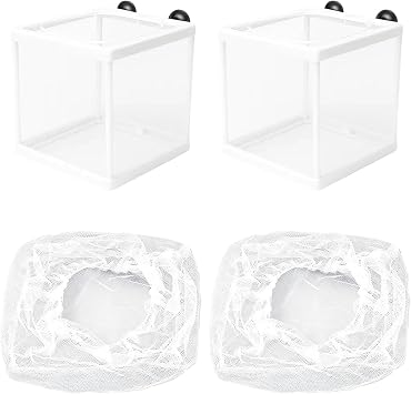 4-Piece Set with Two Spare Nets, Baby Fish Separator for Tank, Aquarium Breeder Box with Suction Cups, Isolation Unit for Aggressive Fish and Newborn Fry Protection