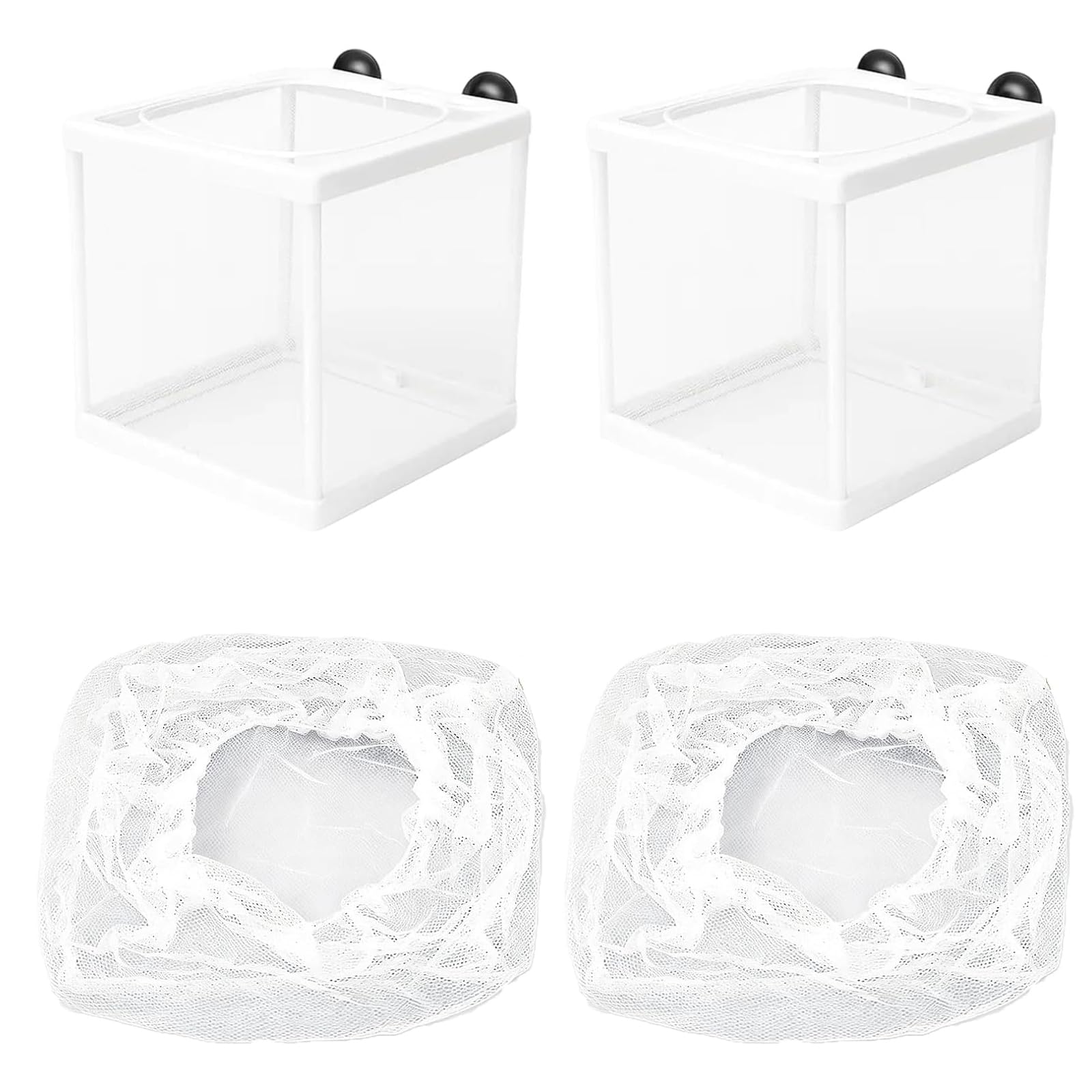 4-Piece Set with Two Spare Nets, Baby Fish Separator for Tank, Aquarium Breeder Box with Suction Cups, Isolation Unit for Aggressive Fish and Newborn Fry Protection