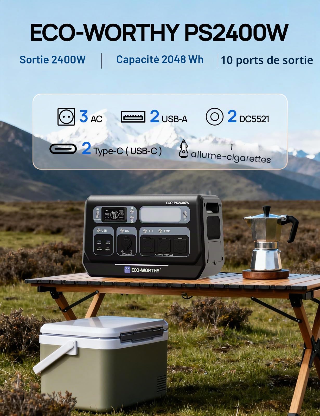 ECO-WORTHY PS2400W Generateur Electrique Portable 2048 Wh