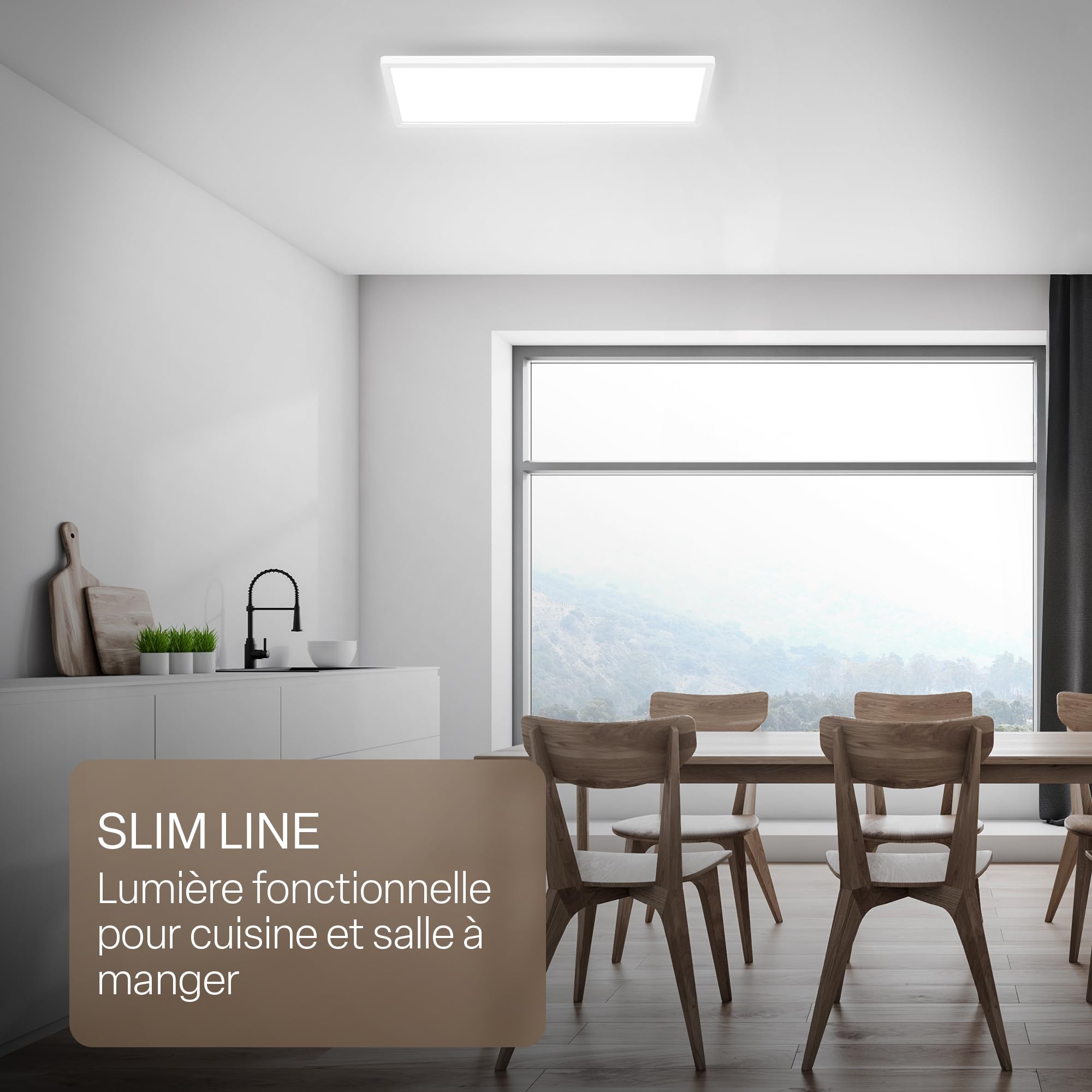 B.K.Licht - Plafonnier LED plat avec éclairage indirect, lumière blanc neutre, protection IP44, plafonnier salle de bain, lustre cuisine, lustre salon, 58 x 20 x 3 cm, blanc