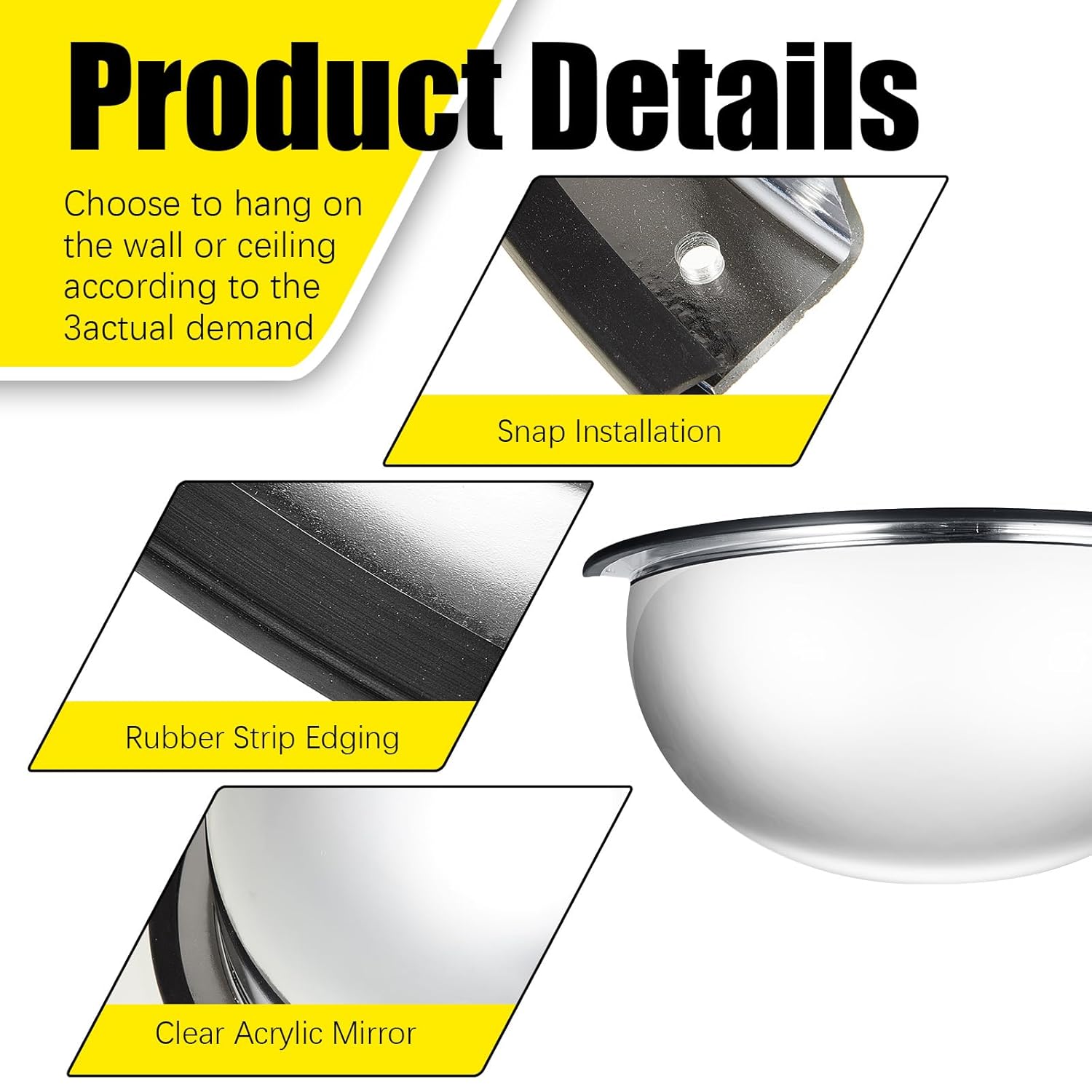 Kanayu 2 Pcs 18" Corner Mirror Blindspot for Wall Safety Security Acrylic Half Dome Convex Mirror Indoor for Ceiling Driveway Outdoor Hallway Warehouse Office Side View
