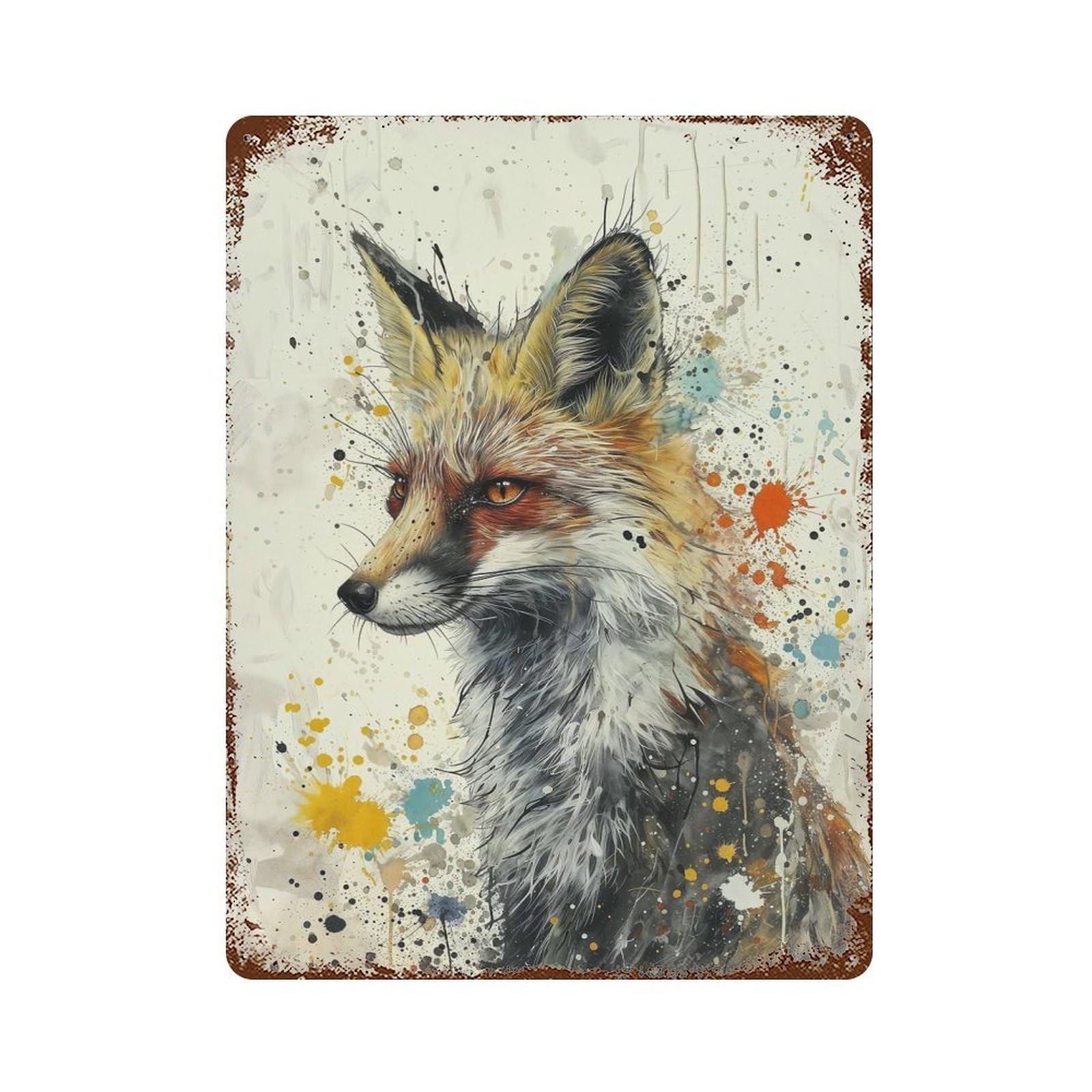 Rust Effect Whimsical Fox Art Vintage Rust Metal Sign 15.7"x11.8", Classic Wall Plaque for Shed, Workshop And Garage Wall Decor