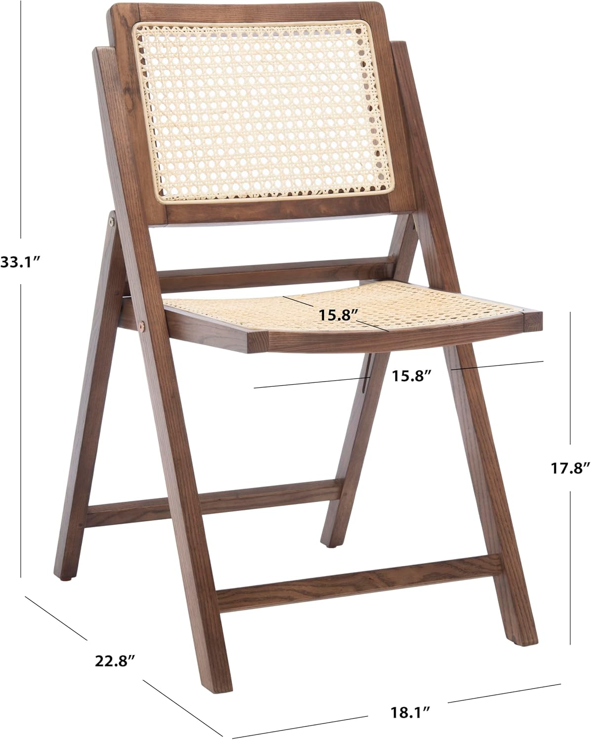 SAFAVIEH Couture Collection Desiree Tropical Coastal Walnut/Natural Cane Solid Wood Folding Dining Chair Set of 2 (Fully Assembled)