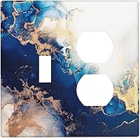 Vista 42 de Cubierta de Placa de Pared de 2 Pandillas de Mármol Abstracto, Placa Frontal de Interruptor de Luz Eléctrico Decorativa en Azul Marino y Oro