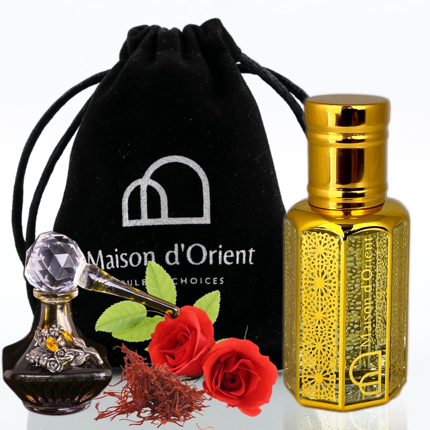 Golden Oud Perfume Oil 12 mL – Oriental Blend with Saffron Rose and Oud. Alcohol Free Long Lasting Unisex Oil, Compliment Magnet