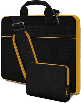 HSEOK 15.6-16 Inch Laptop Shoulder Bag, Durable Shockproof Protective Computer Carrying Briefcase with Multiple Pockets and Straps for Most 15 15.6 16 Inch Laptops, Black Yellow