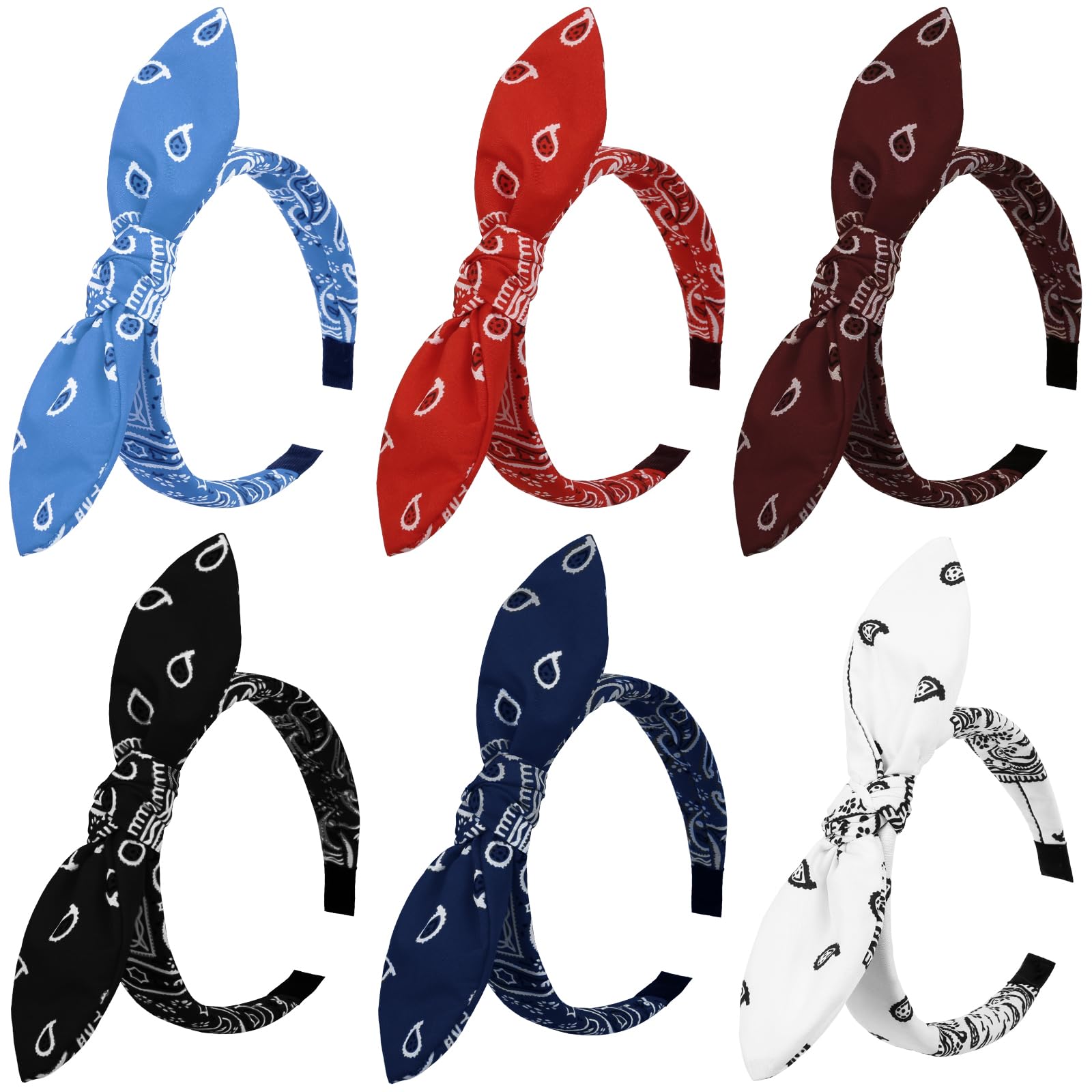 WOVOWOVO 6 Packs Paisley Bow Headbands for Women Girls Fashion Boho Printed Womens Headband Hair Accessories Knotted Head Bands for Women's Hair Bandanas Headwrap Turban Hairbands