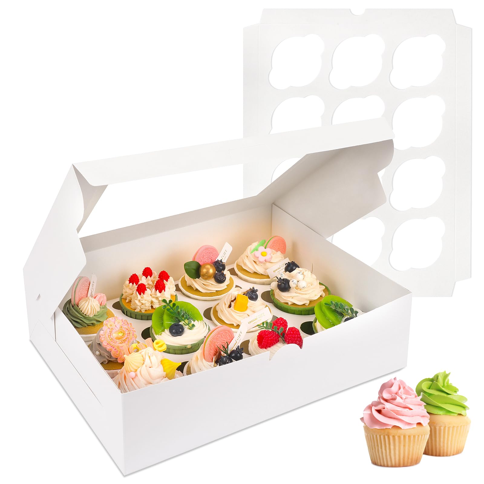 moretoes 15 sets cupcake boxes 12 count cupcake containers 13x10x35 inches bakery boxes with window and inserts to fit muffins for birthday holiday party bakery supplies