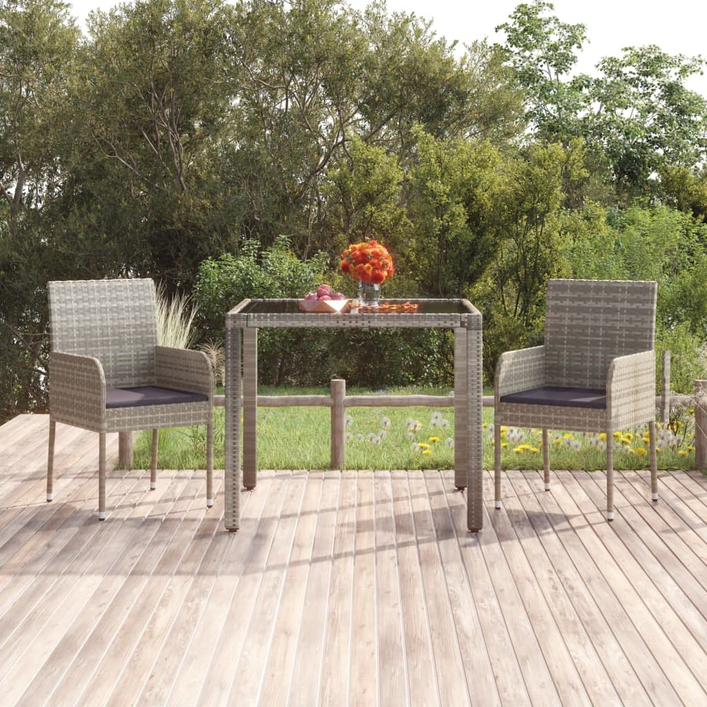 Chaises de jardin en polyrotin gris avec coussins confortables de balcon