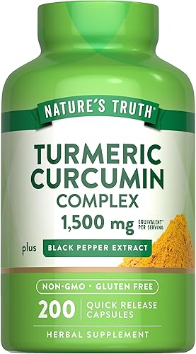 Nature's Truth Complejo de curcumina de cúrcuma | 1500 mg | 200 cápsulas | con extracto de pimienta negra | Suplemento sin OMG y sin gluten