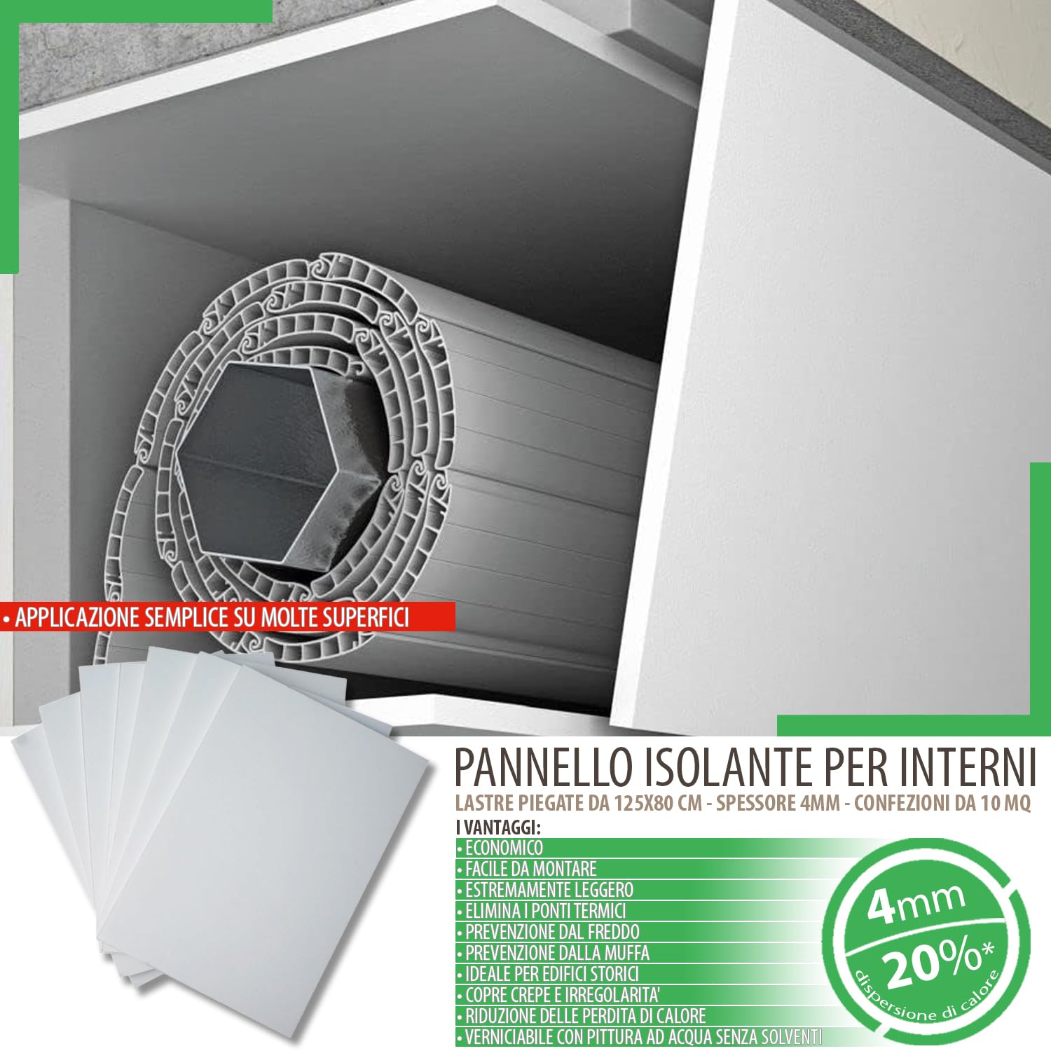 Pannelli Fonoassorbenti Bianchi 10 mq - Pannelli Isolanti Termici per Interni, Pareti e Soffitto con Spessore 4mm - Pannelli di Polistirolo 80x125 Ideali come Antimuffa per Muri Interni (Senza Colla)