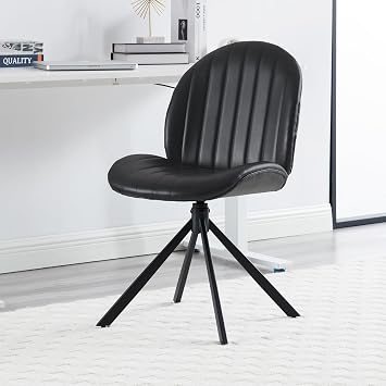 PU Leather Swivel Office Chair No Wheels, Small Comfy Mid Century Armless Desk Chair, Cute Swivel Vanity Chairs No Wheels for Small Spaces, Bedroom,Living Room,Home Office, Black