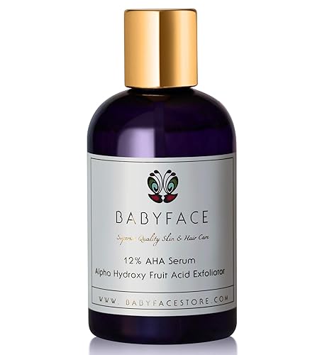 Babyface Suero glicólico de alta potencia al 12% de ácido alfa hidroxi (AHA), arrugas, estiramiento de la piel, suavizante, tez desigual, grande/4.4
