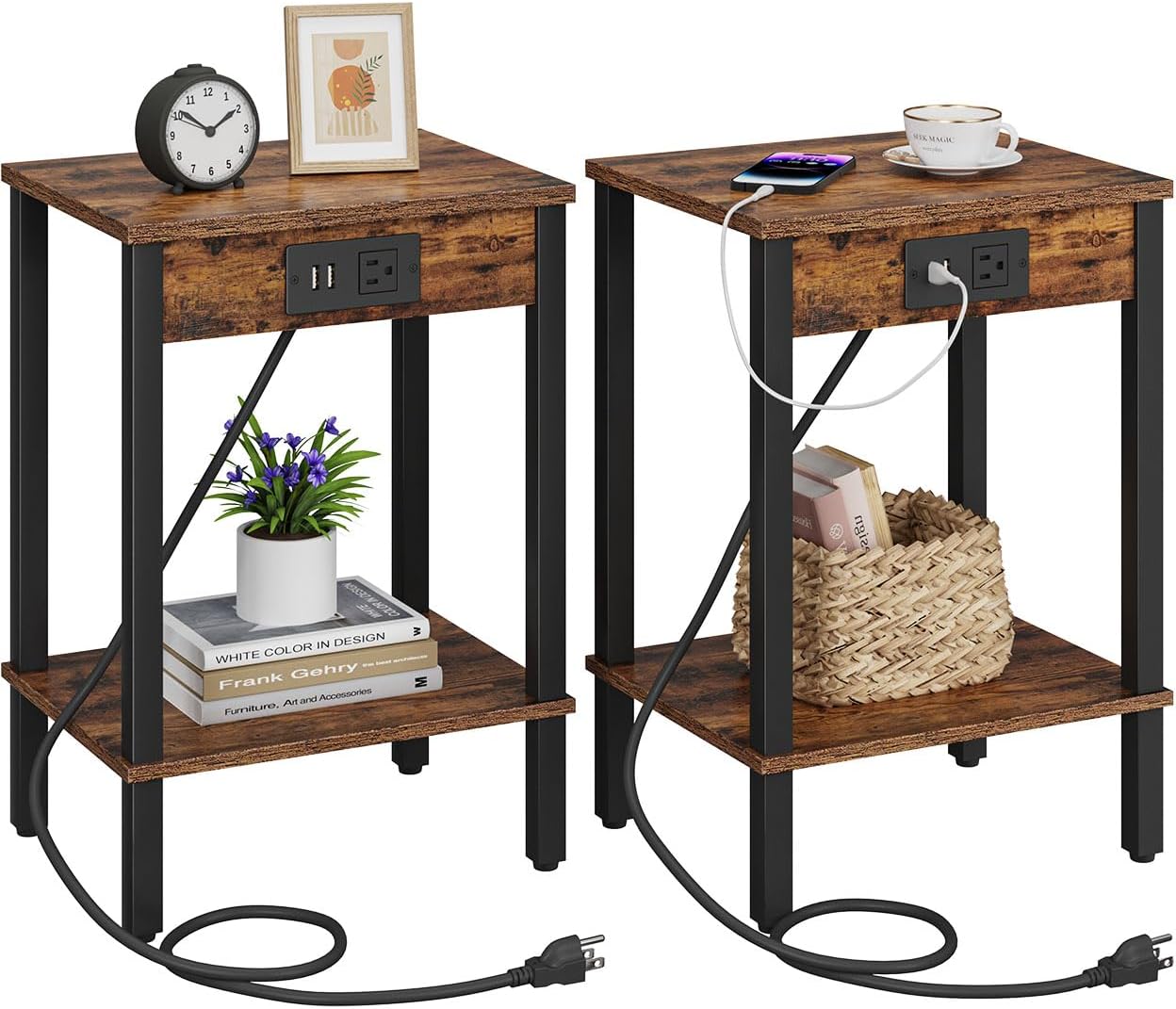 Set of 2 End Table with Charging Station